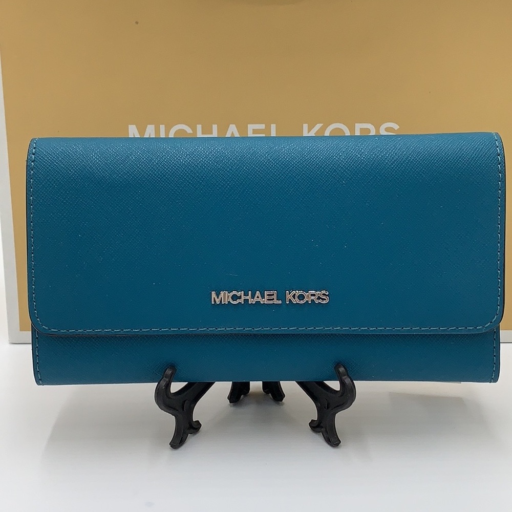 MICHAEL KORS JET SET TRAVEL LARGE TRIFOLD LAGOON COLOR - Picture 14 of 16